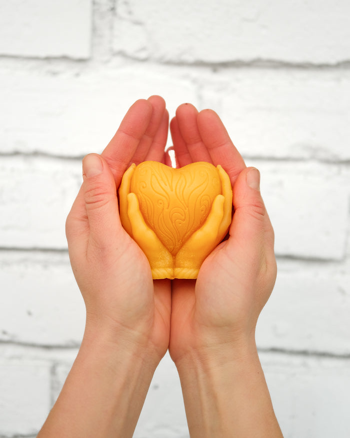 Hand Holding Heart- Beeswax Candle