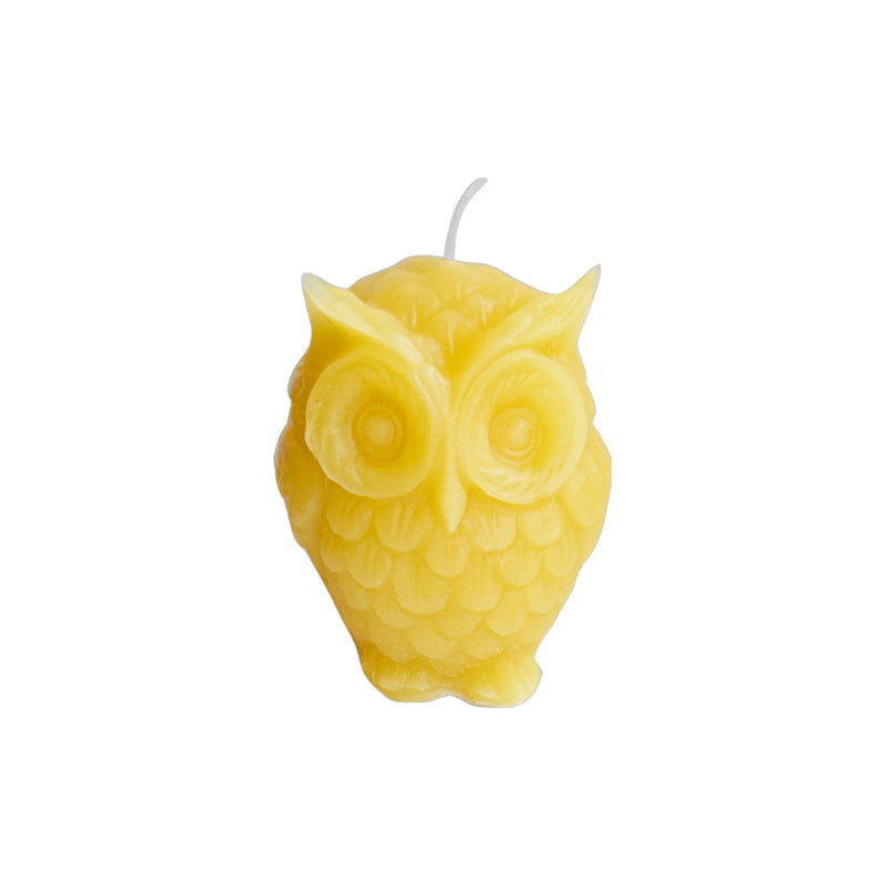 Beeswax candle shaped like an owl.