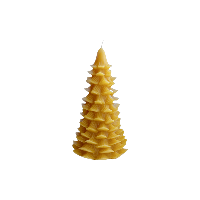 Beeswax candle shaped like a christmas tree.